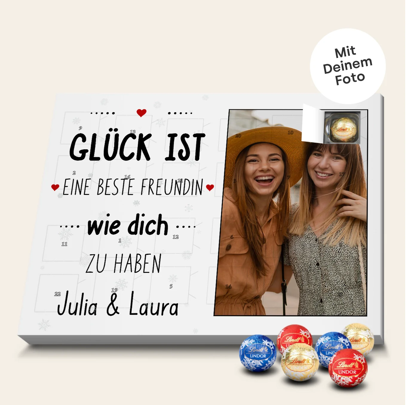 Personalisierter Adventskalender mit Lindor Kugeln "Beste Freundin"